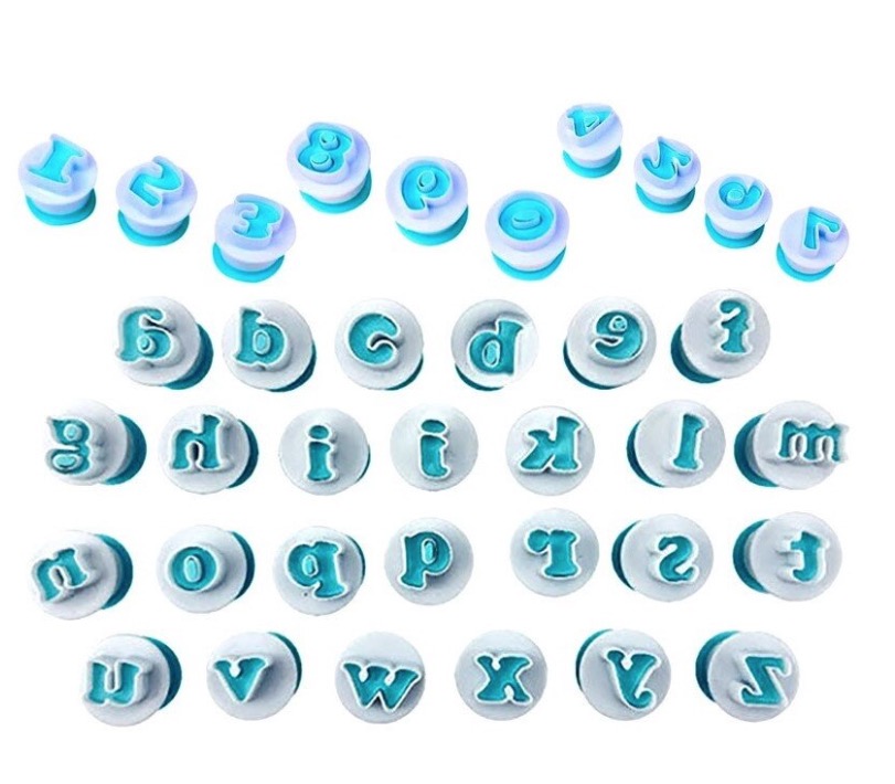 Set decupatoare Alfabet litere mici si cifre 36 de piese pentru cofetarie si patiserie